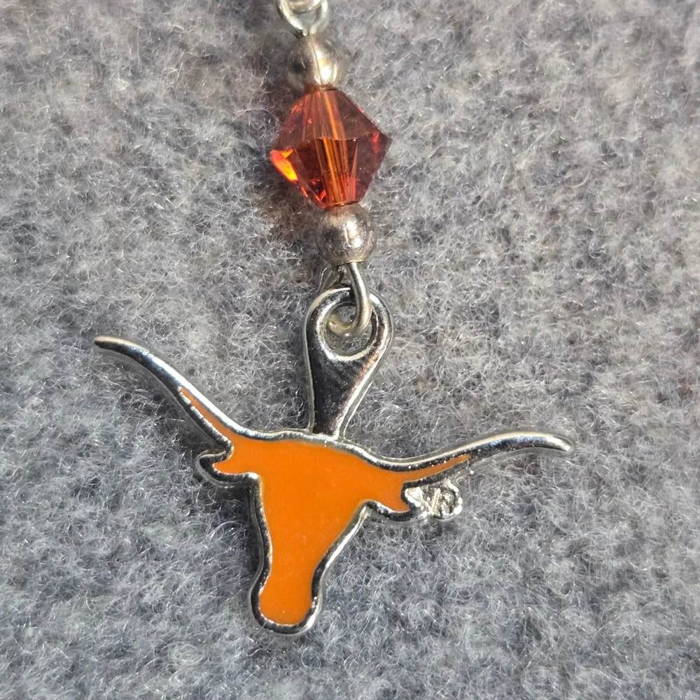 Texas Longhorns NCAA Dangle Earrings Orange Enamel Crystal Silver Tone Fan Gear